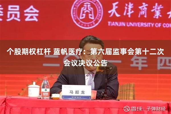 个股期权杠杆 蓝帆医疗：第六届监事会第十二次会议决议公告