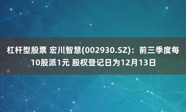 杠杆型股票 宏川智慧(002930.SZ)：前三季度每10股派1元 股权登记日为12月13日