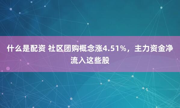 什么是配资 社区团购概念涨4.51%，主力资金净流入这些股